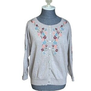 Sundance Floral Embroidered Cardigan Cottagecore Whimsy Romantic Cotton Womens L